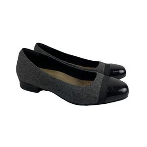 Clarks Artisan Keesha Rosa Pump Gray Fabric Black Patent Leather Toe Women 9.5EW